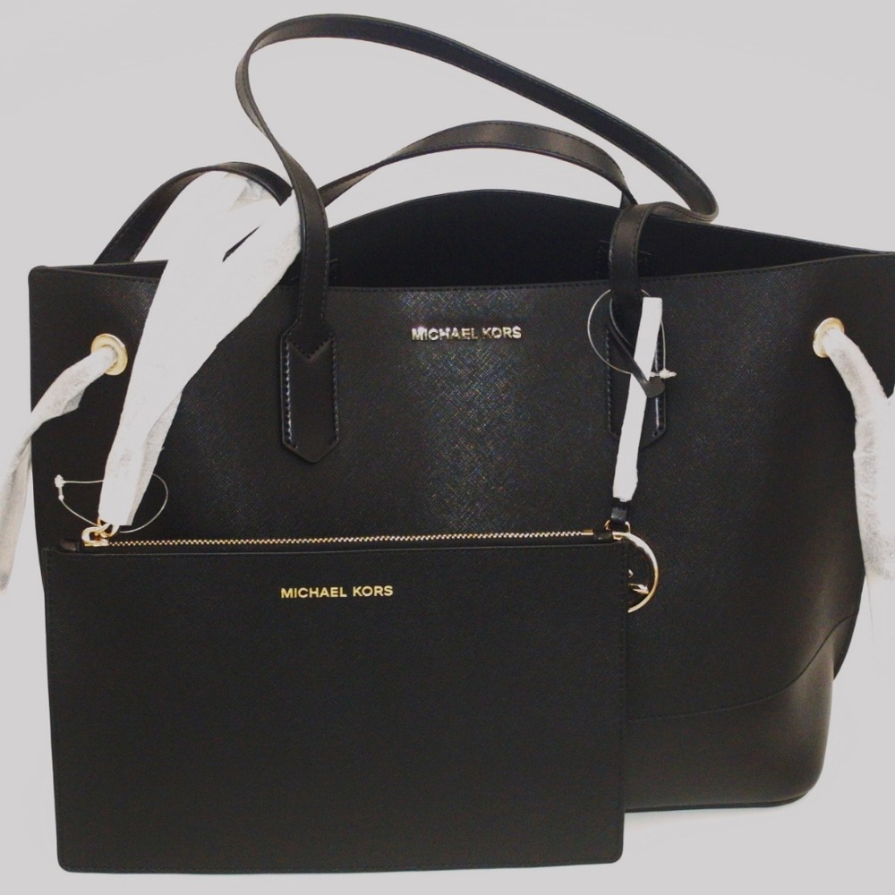 Michael Kors Trista Large Black Leather Tote